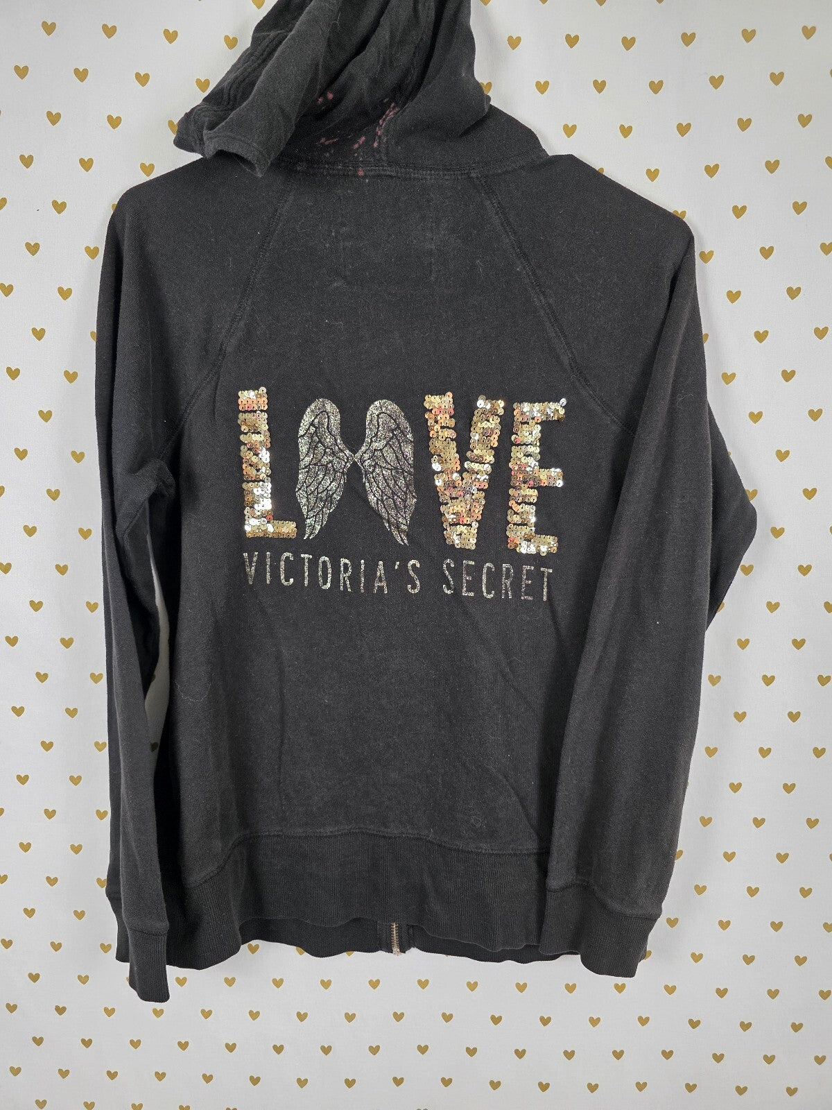 Victorias Secret Angels Black Sequined Wings Full zip Hoodie Jacket Small