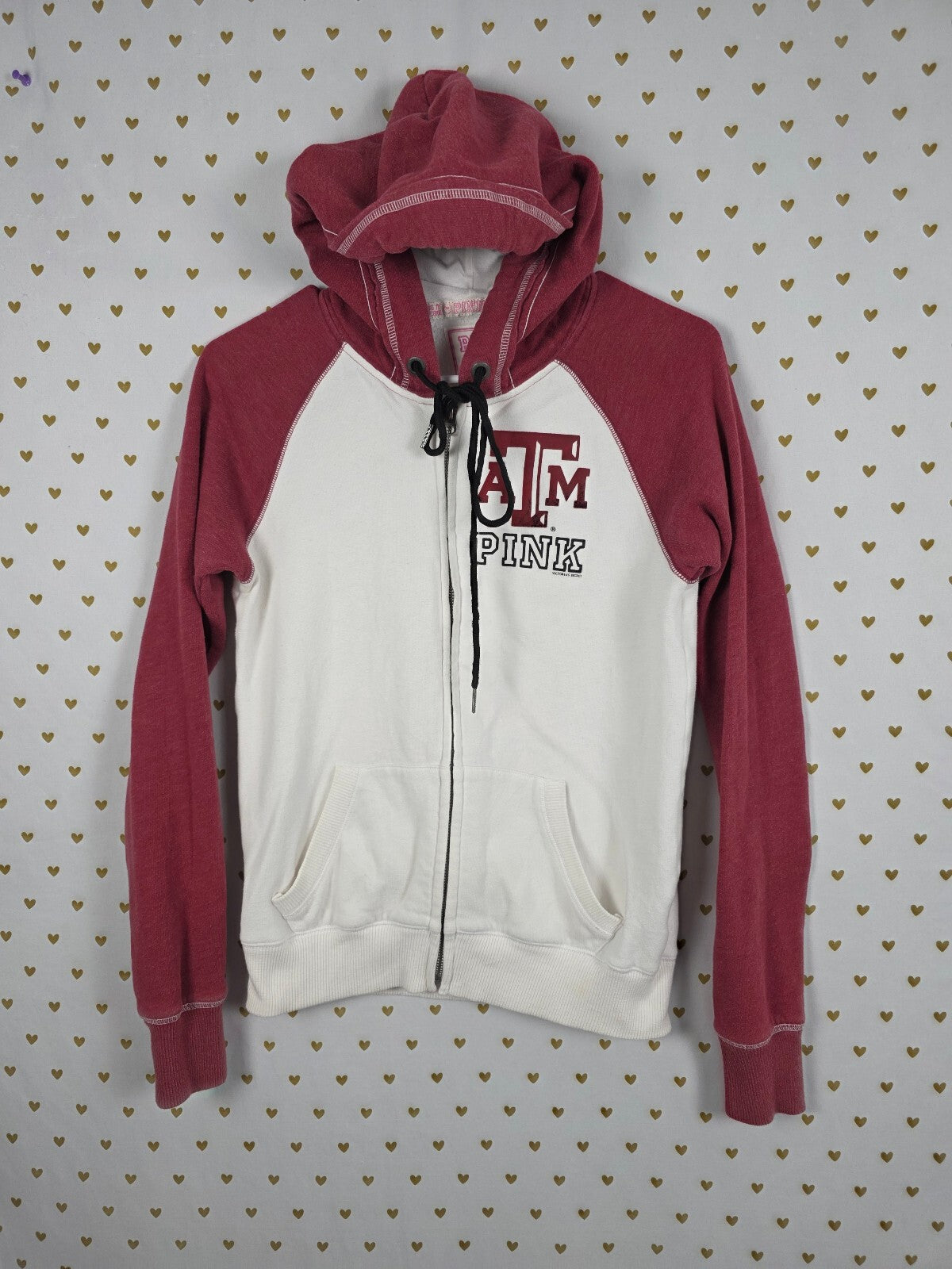 Victorias Secret Pink Texas A&M Vintage AGGIES hoodie Jacket Full zip SMALL