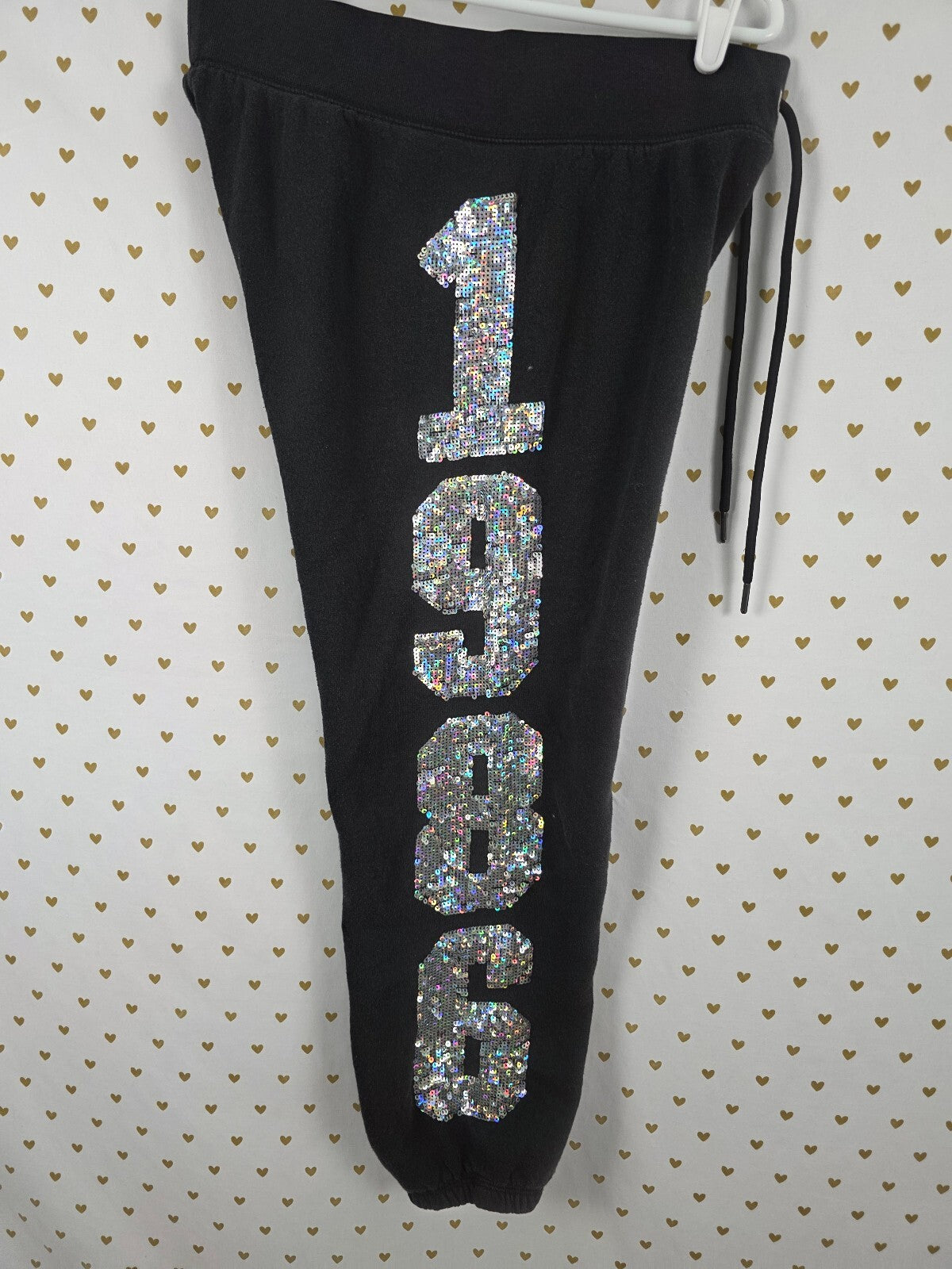 Victoria's Secret PINK Mega Bling Sweatpants M Sequin 1986 Black Joggers HTF