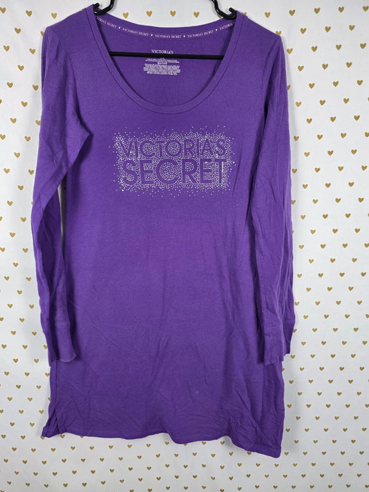 Victorias Secret vintage soft Studded Logo BLING Nightgown Sleep Shirt Purple SM