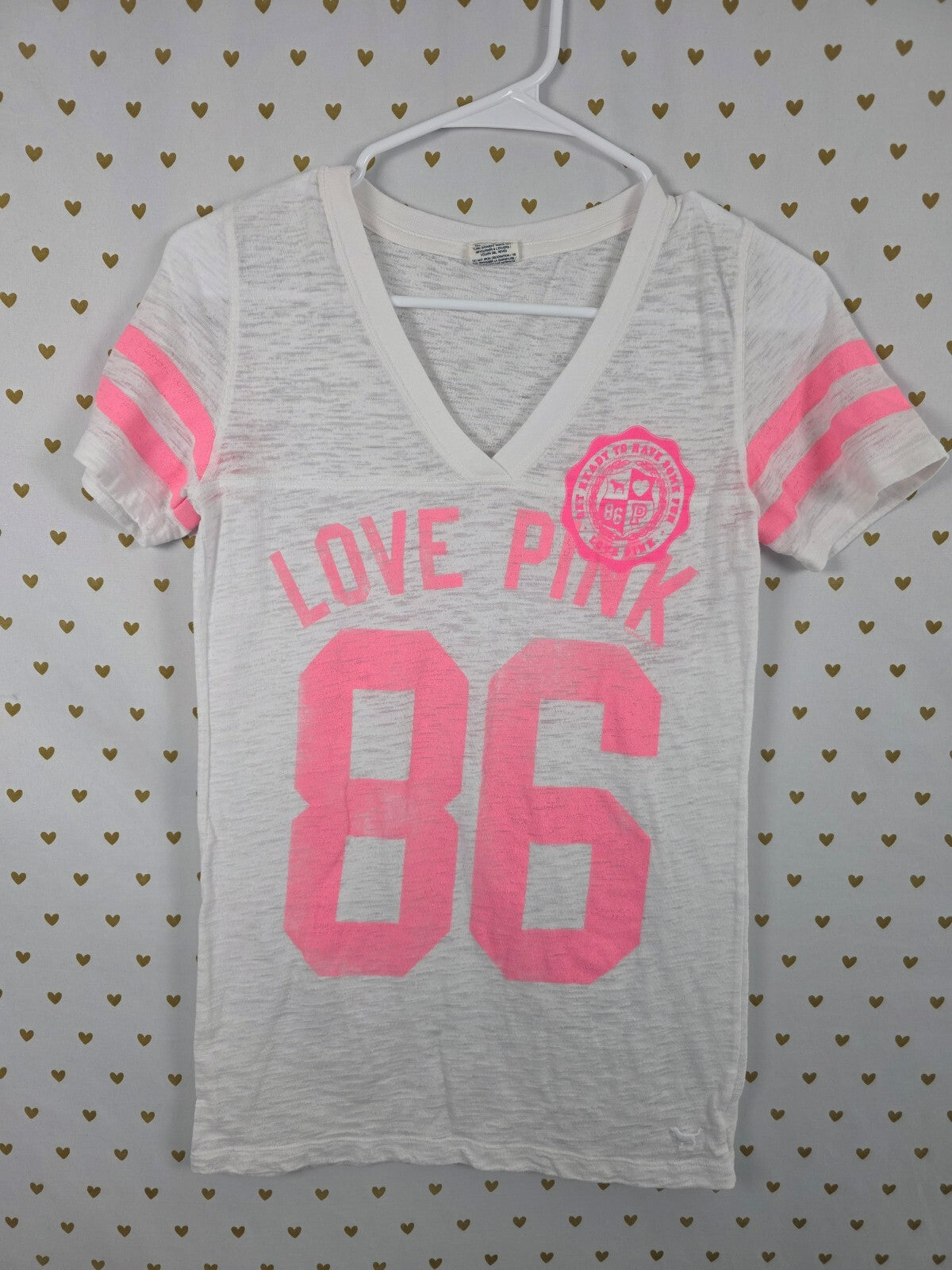 Victorias Secret PINK Vintage Neon V neck Burnout Tee shirt Medium