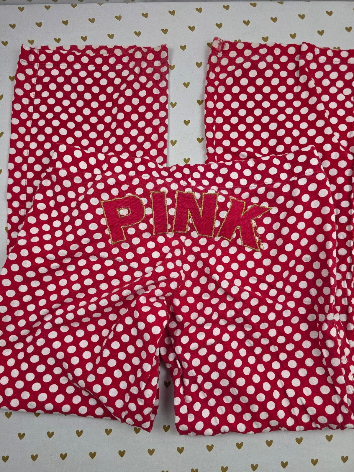 Victorias Secret Pink Red Polka Dot Logo Butt XS  Sleep Pants Pajama PJ Bottoms