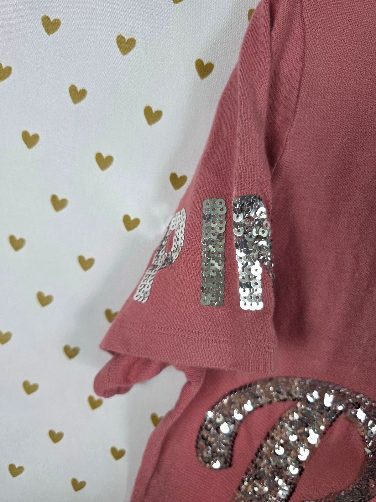 Victorias Secret PINK V neck sequined Tee shirt Silver Large