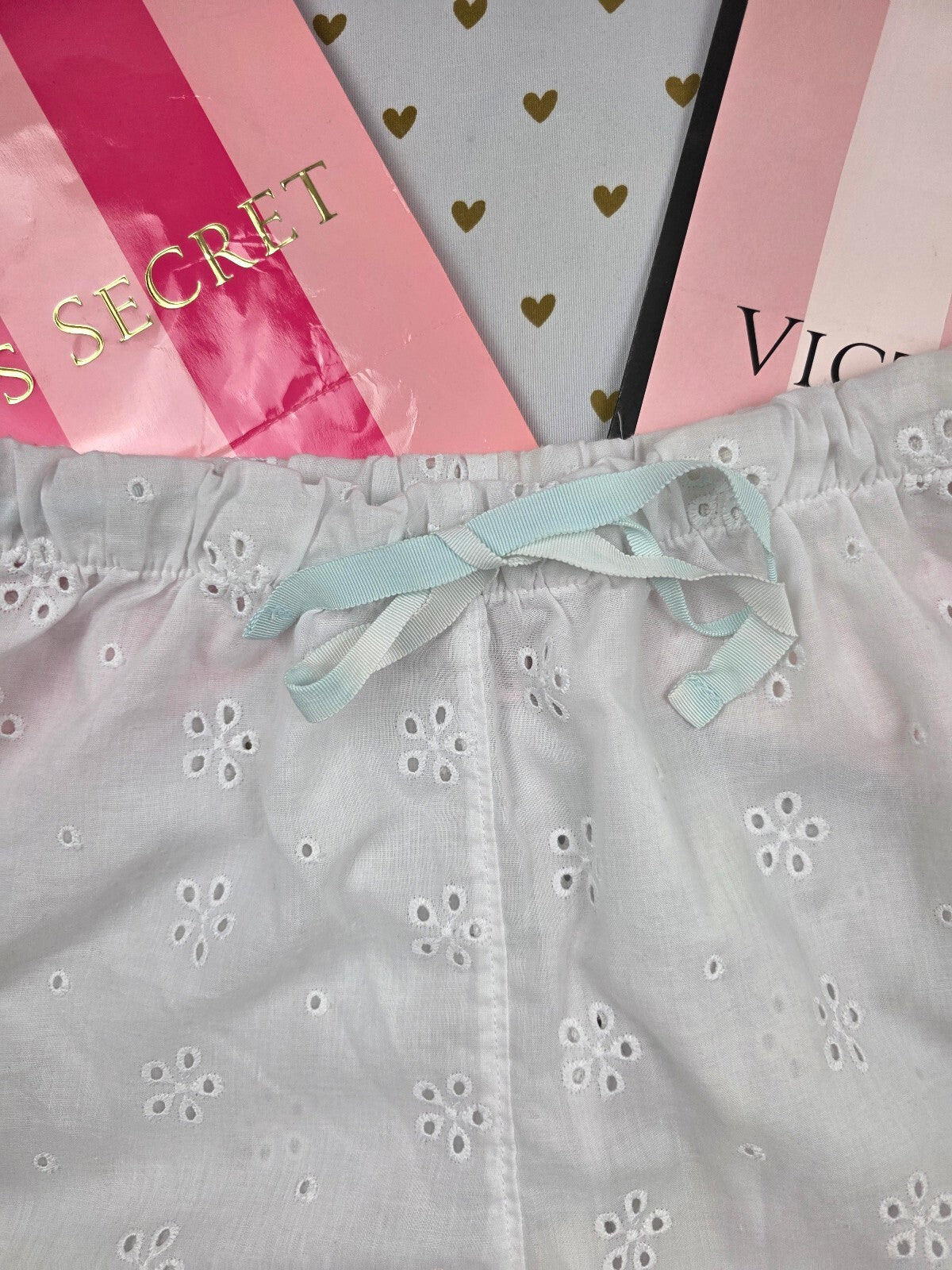 Victorias Secret White eyelet Medium Sleep Shorts Boxers Pajama Bottoms