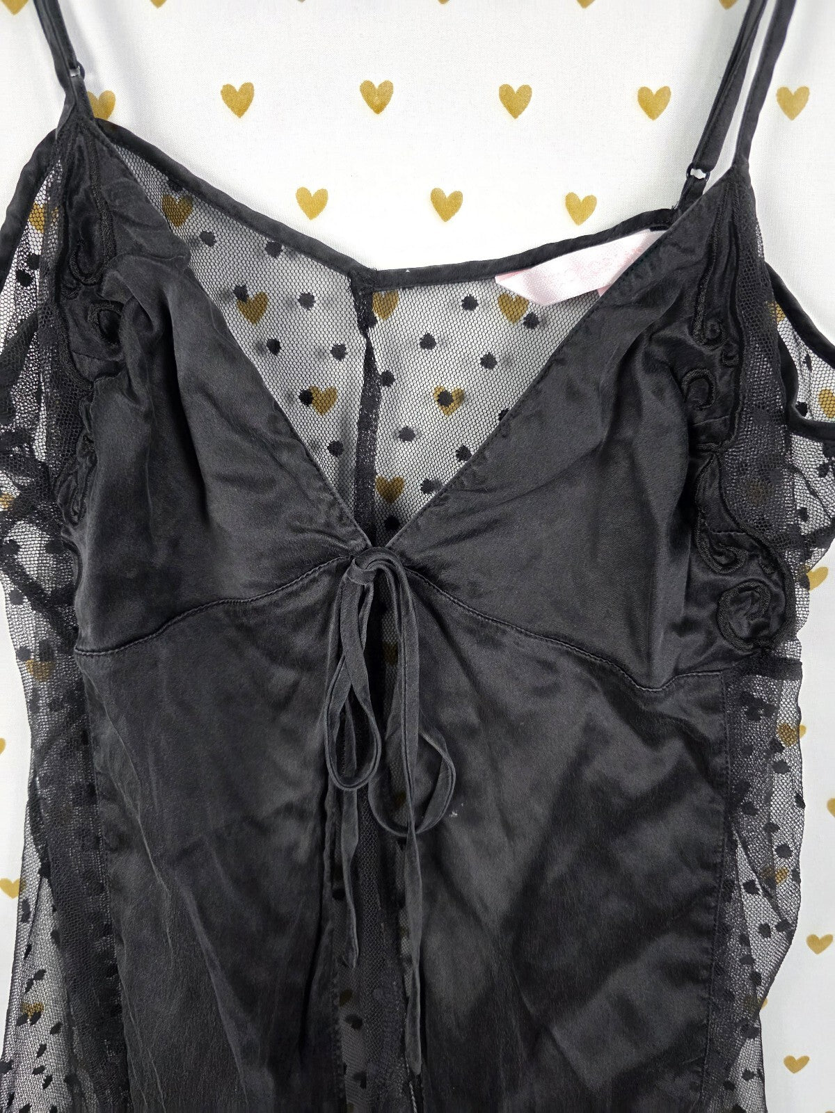 Victorias Secret Vintage 100% SILK Babydoll Polkadot Tie Front NIghtie LARGE