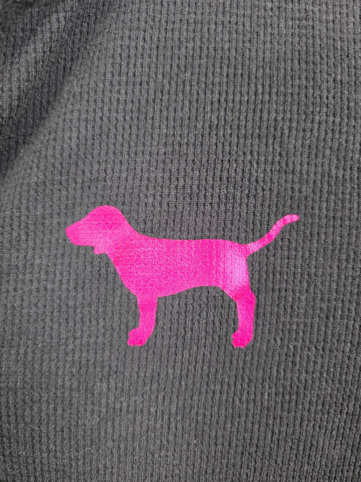 Victorias Secret Pink Vintage Black Thermal Hooded Henley Logo Medium