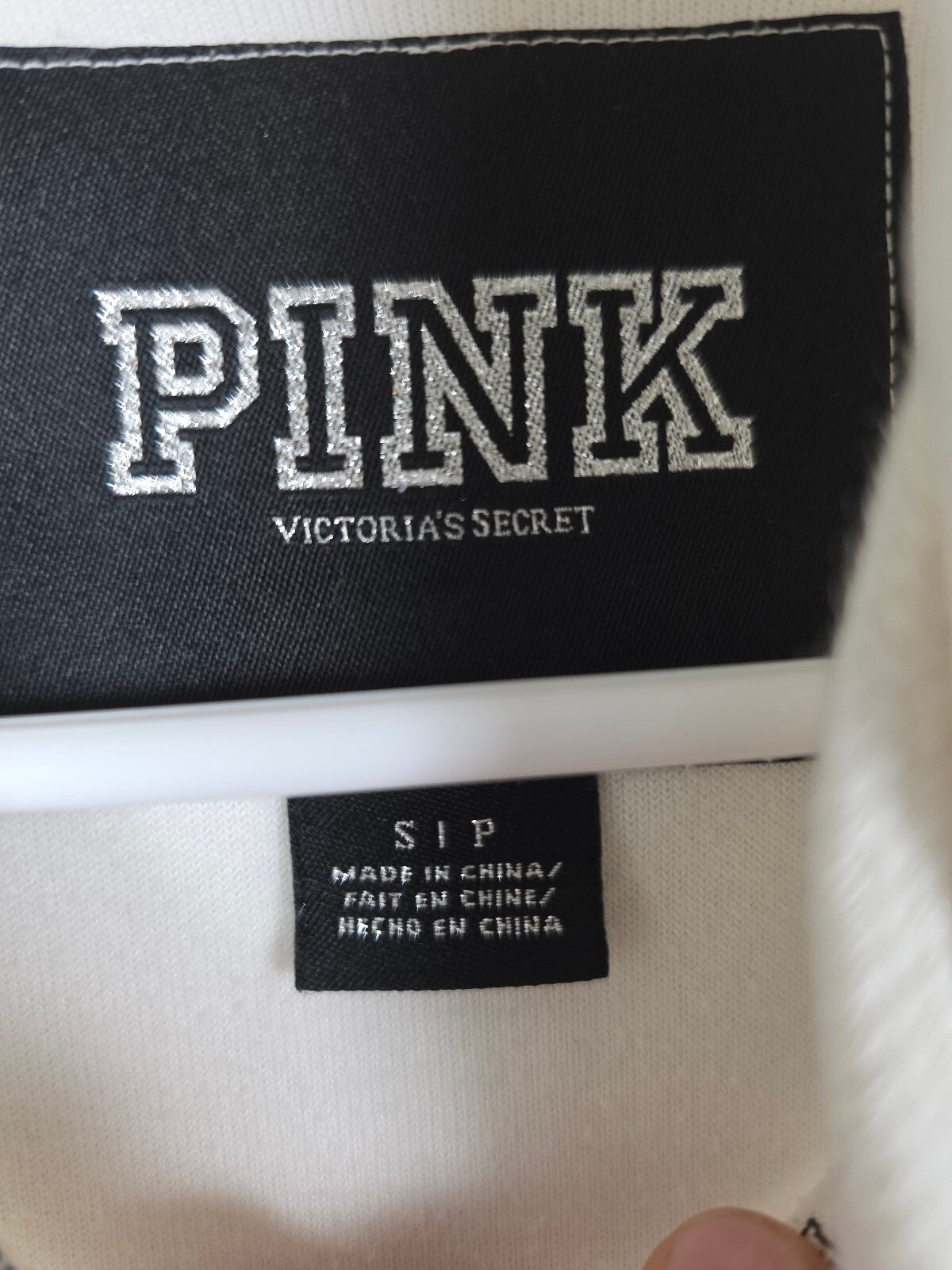 Victorias Secret Pink BLING white Velour Crest logo Full zip Hoodie Jacket SM