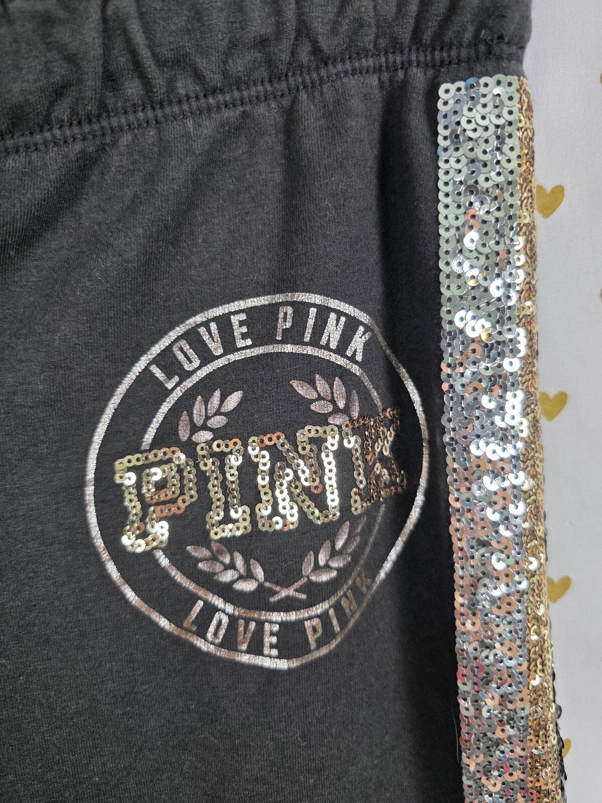 Victorias Secret PINK BLING Striped Gold Silver MEDIUM Sweats Sweatpants SEQUIN