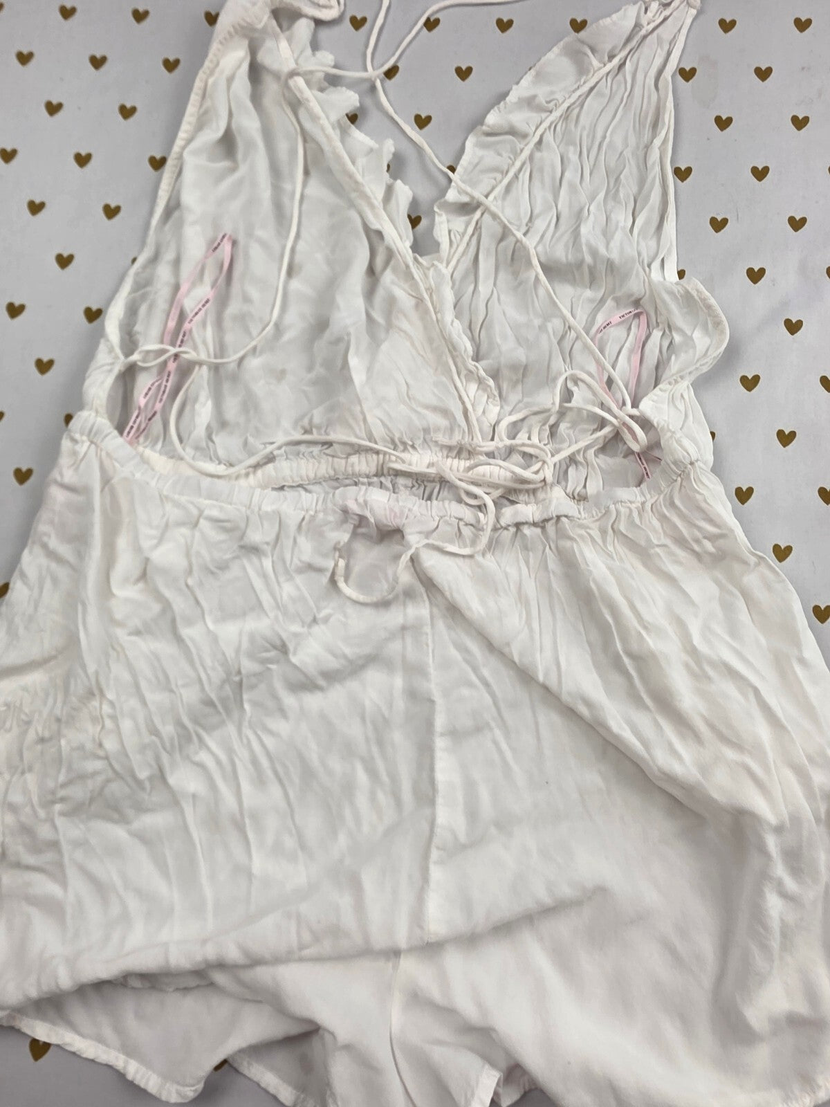 Victorias Secret White Strappy Tie Back Romper Flowy Tank Top shorts Small