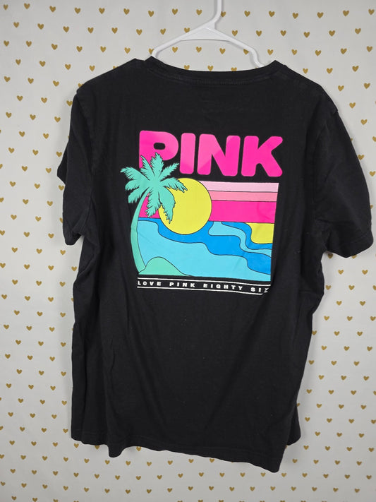 Victorias Secret PINK Collectors Palm Tee shirt Black XL