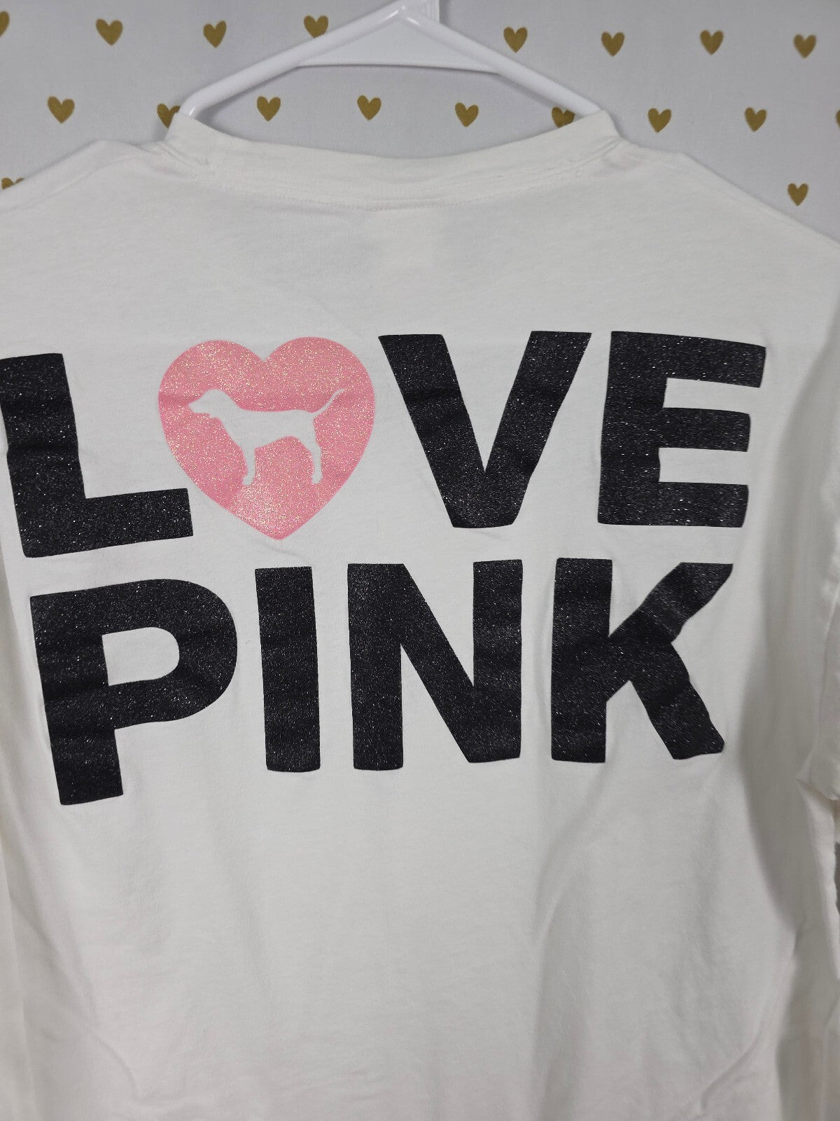 Victorias Secret PINK Campus Originals glitter Logo Long Sleeve Tee Shirt MEDIUM