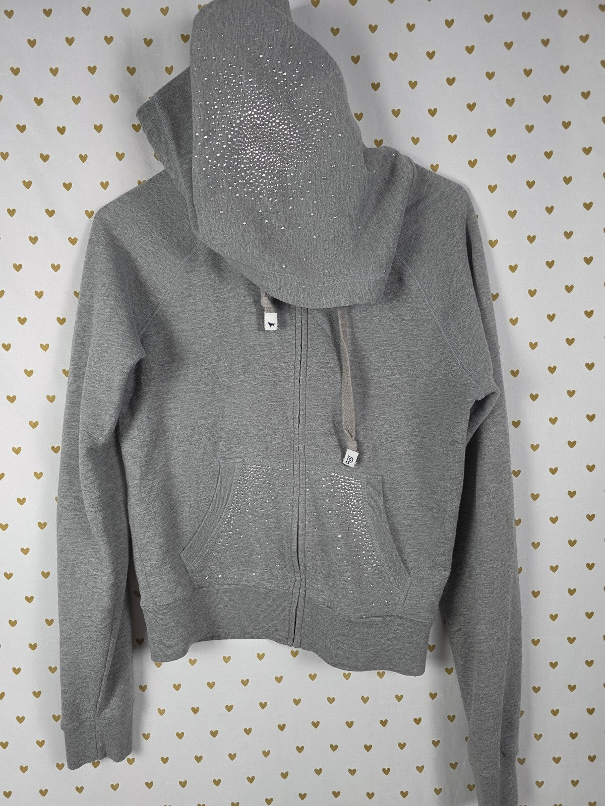 Victorias Secret Pink BLING STUDDED Love Full Zip Hoodie Jacket SMALL