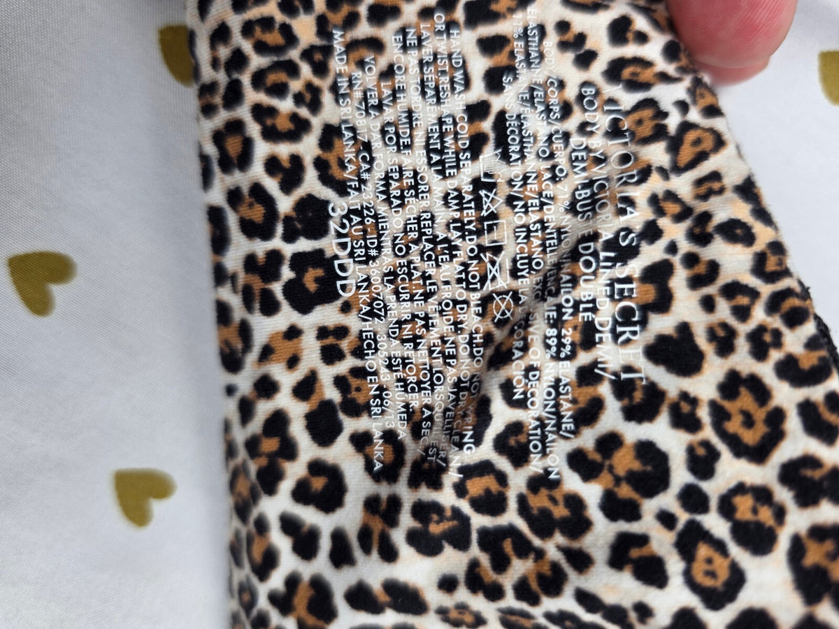 Victorias Secret Leopard Cheetah Lined Demi Balconette Bra 32DDD 32F