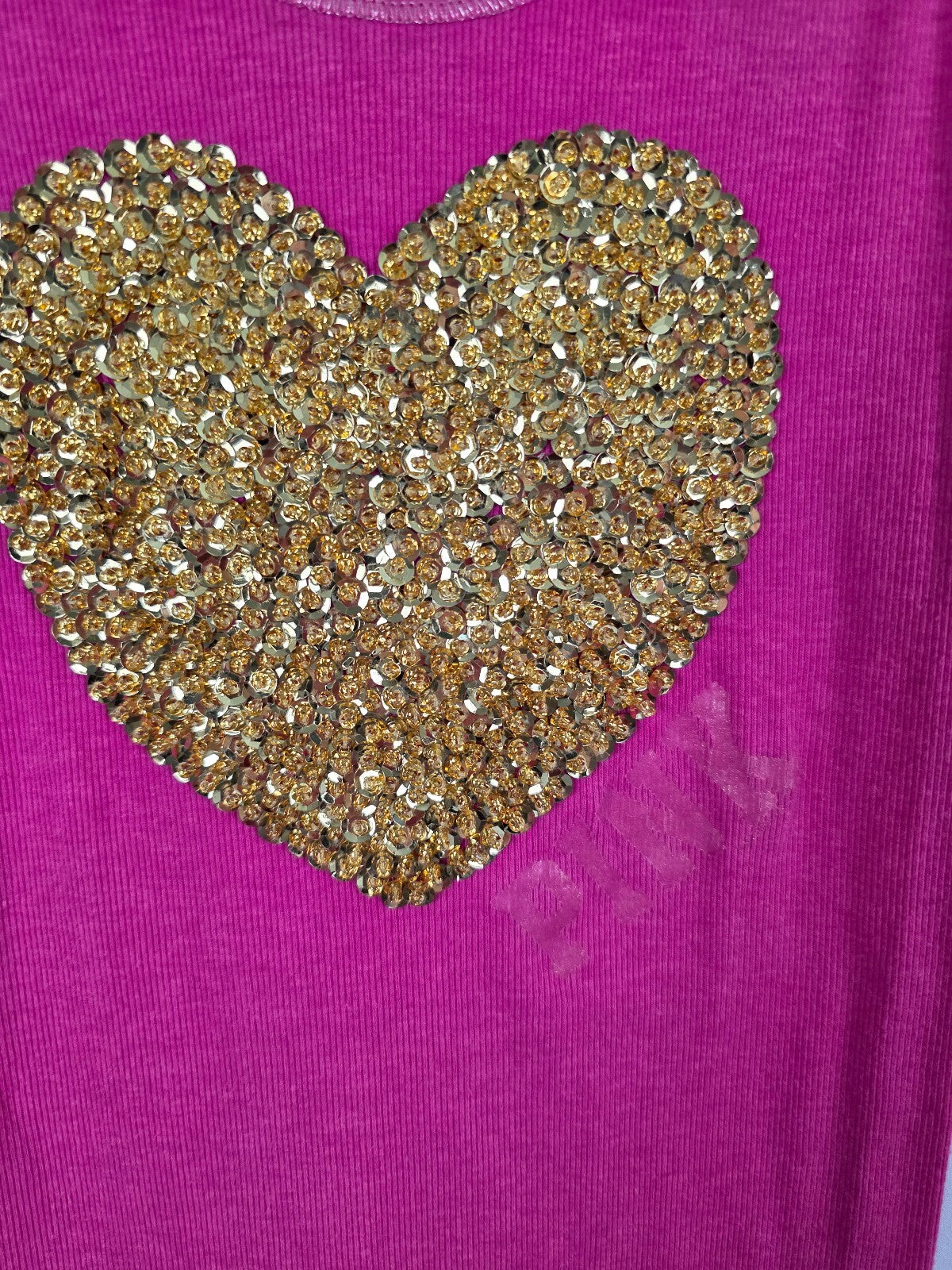Vintage 2008 Victoria's Secret PINK Tank Top Gold Sequin Heart Bling Y2K S