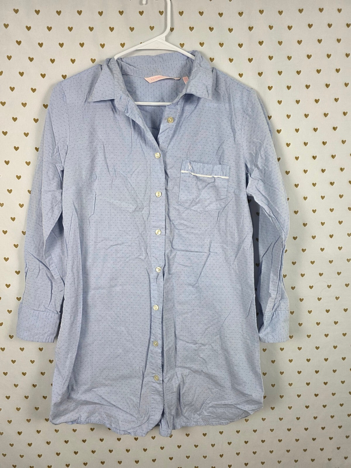 Victorias Secret Blue Button Down Nightgown shirt Sleep Tee SMALL Pajama