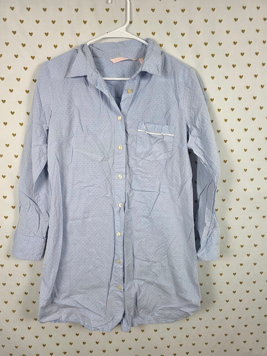 Victorias Secret Blue Button Down Nightgown shirt Sleep Tee SMALL Pajama