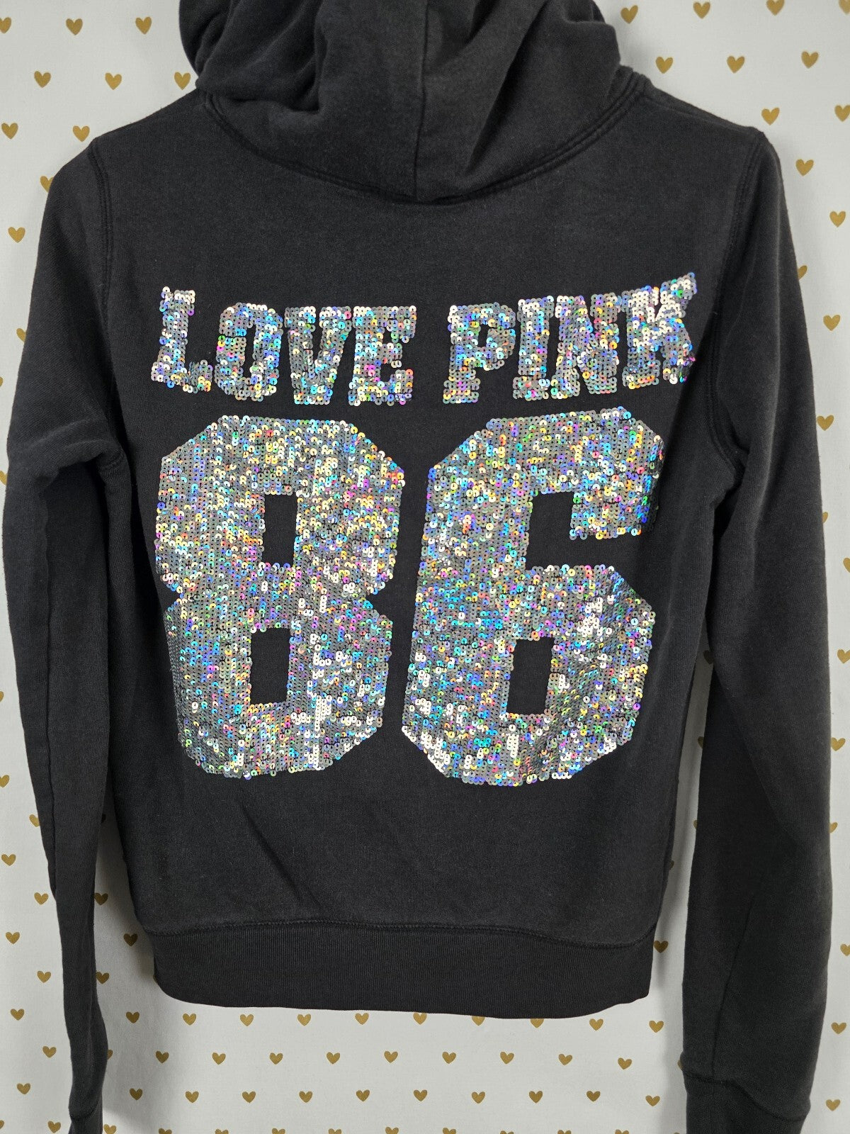 Victoria’s Secret PINK MEGA BLING Hoodie XS LOVE PINK 86 Sequin Full Zip Y2K