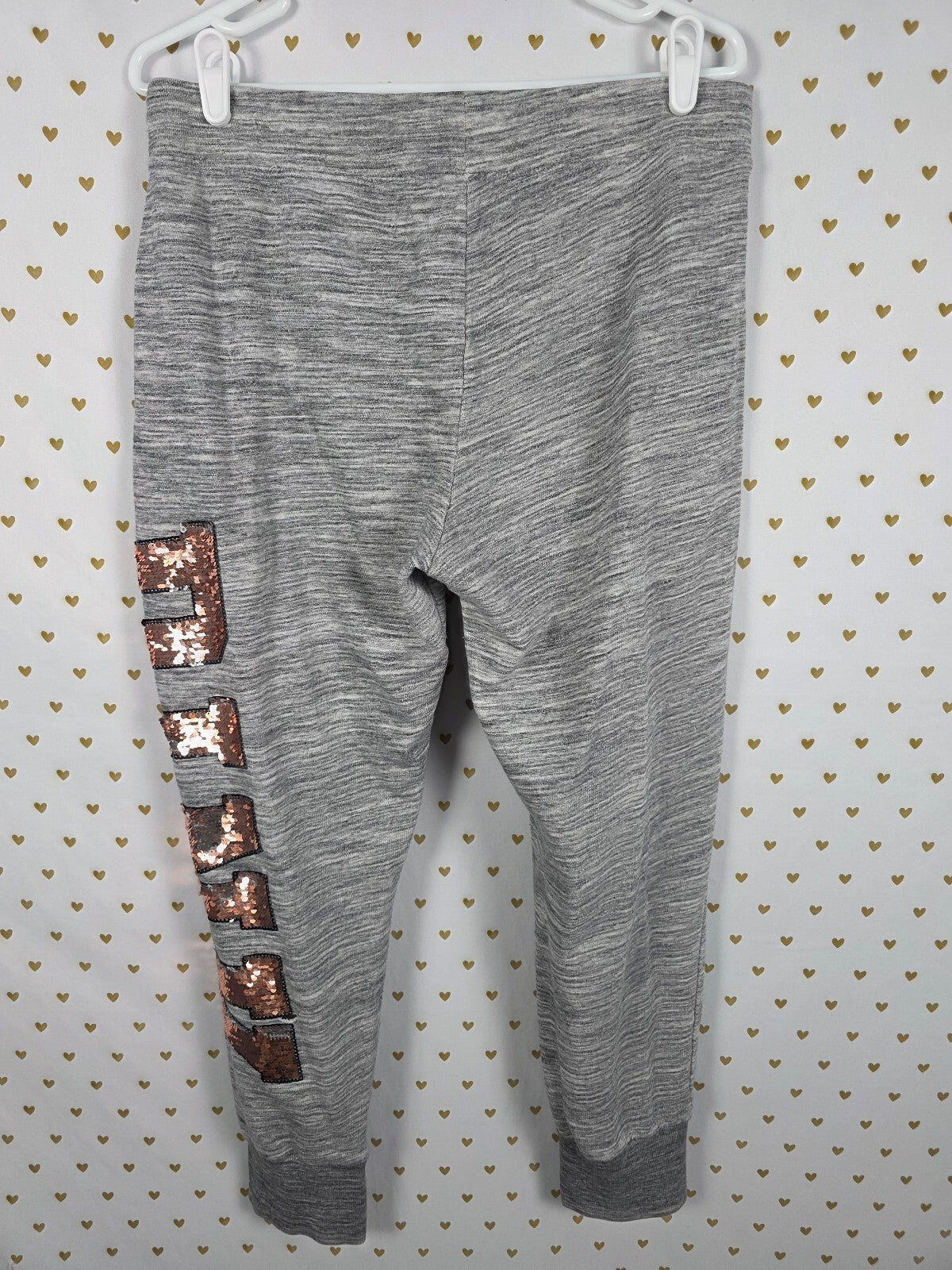Victorias Secret PINK Gold Bling Flip Sequin Sweats Joggers Sweatpants LARGE