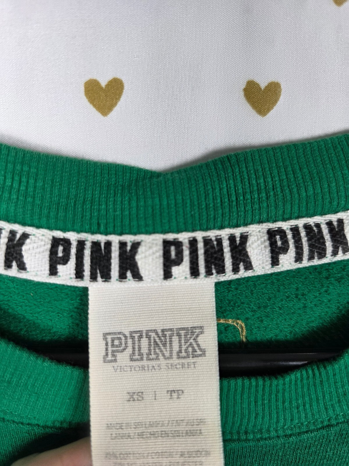 Victorias Secret Pink GREEN Bling Sequined HTF Sweater Shirt XS Oversized