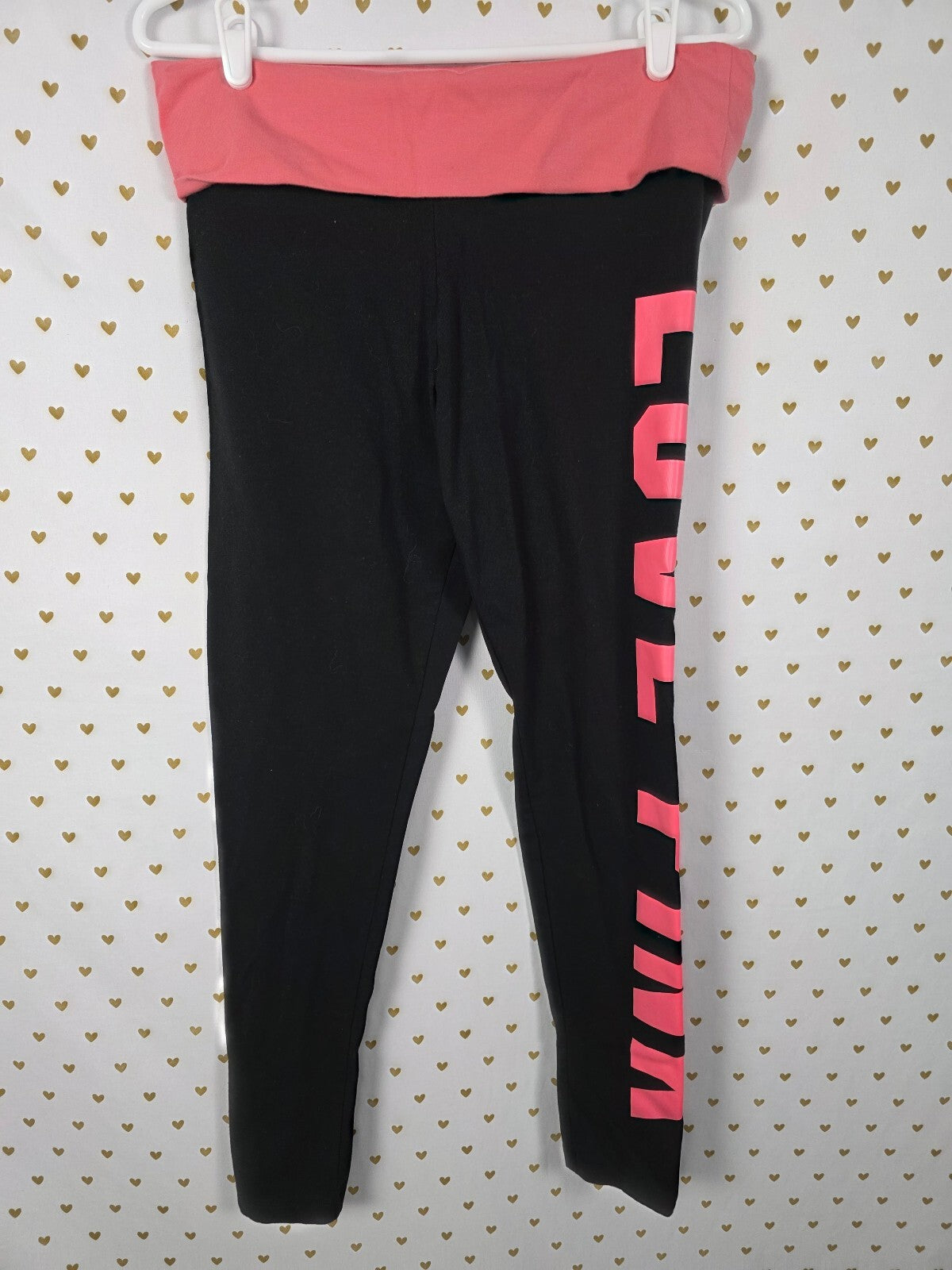Victorias Secret PINK NEW Coral FOLDOVER Yoga Pants Leggings LARGE