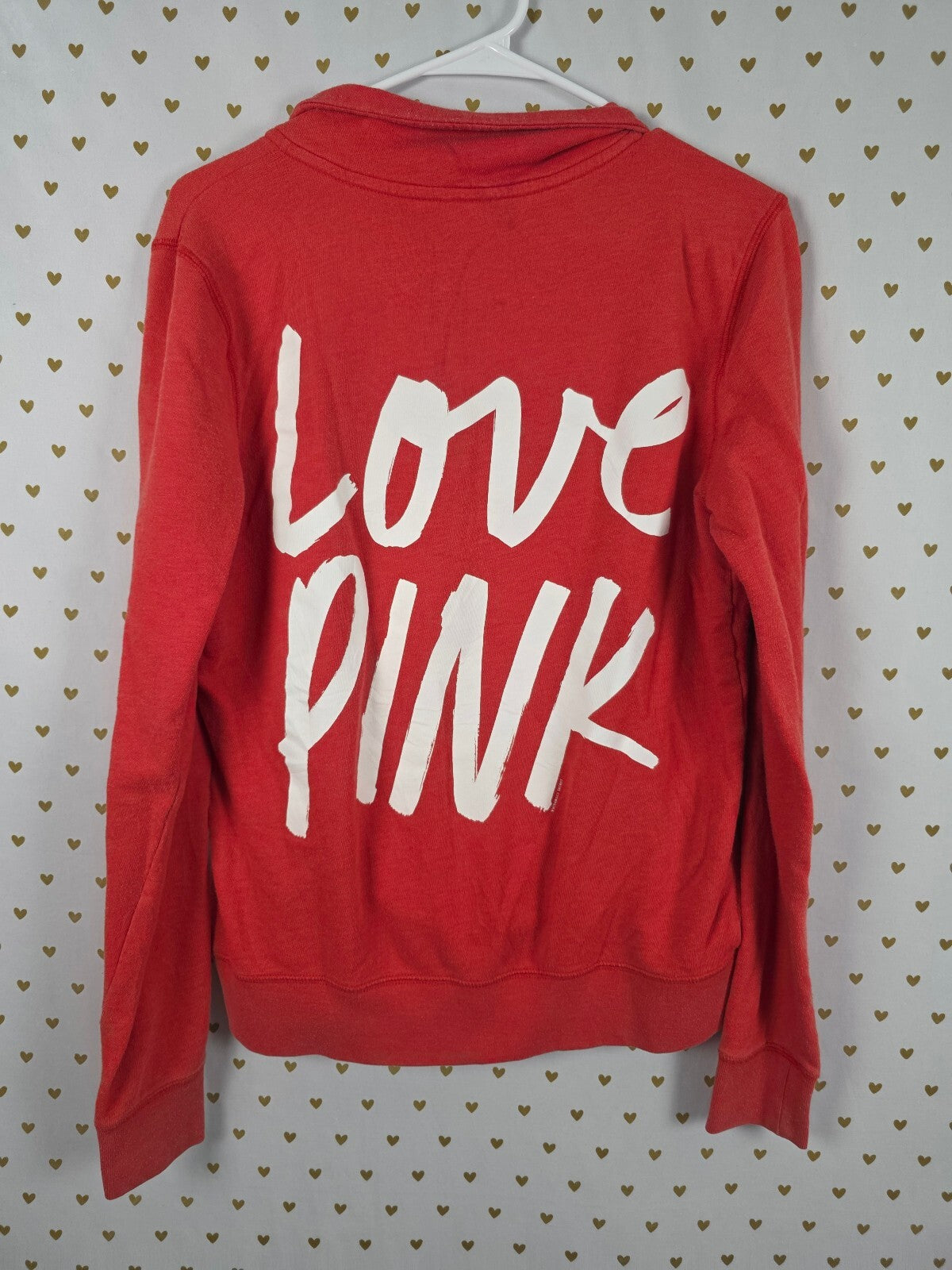 Victorias Secret Pink 86 Quarter Zip VINTAGE y2k Love Logo Sweater Shirt Red Med