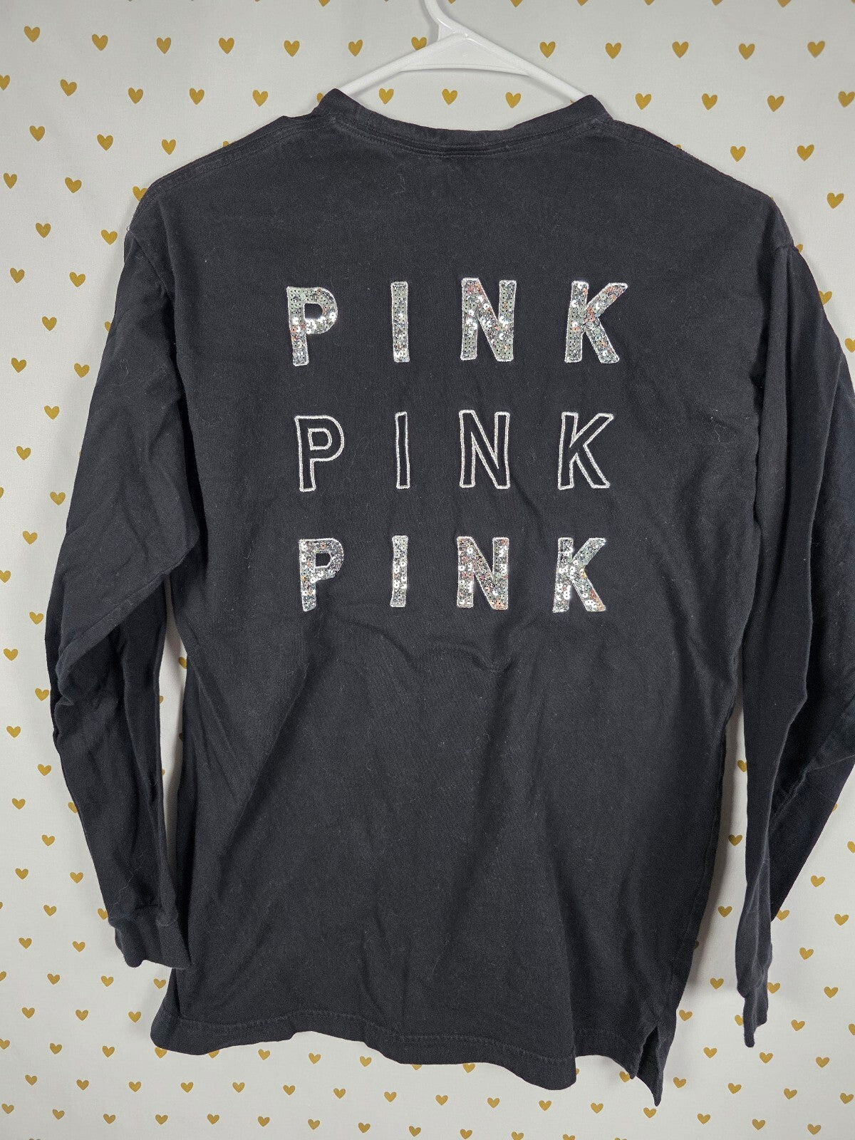 Victorias Secret PINK BLING Zebra Stripe Long Sleeve Tee Shirt Sequined XS