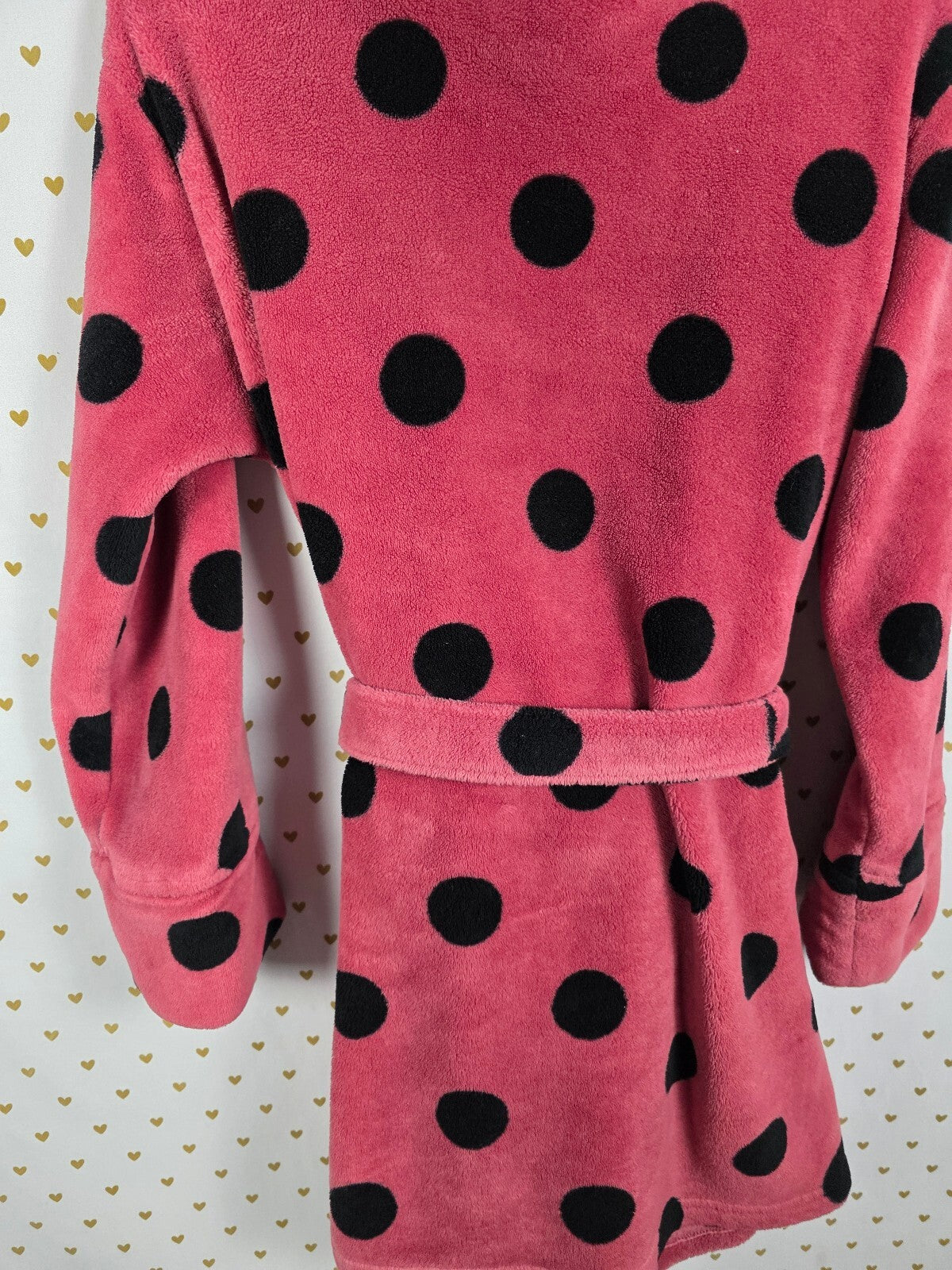 Victorias Secret PINK Polka Dot Fluffy Bath Robe Warm Dog Logo Small Medium