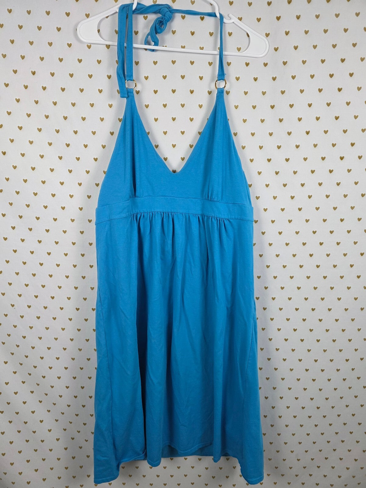 Vintage Victoria's Secret Bra Top Halter Dress Blue XL Built In Bra Y2K