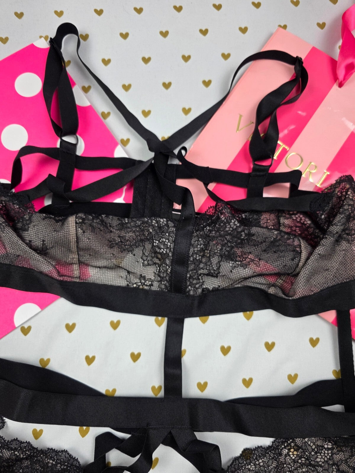 Victorias Secret Black Sexy Strappy Caged teddy Bodysuit Lingerie XL Thong