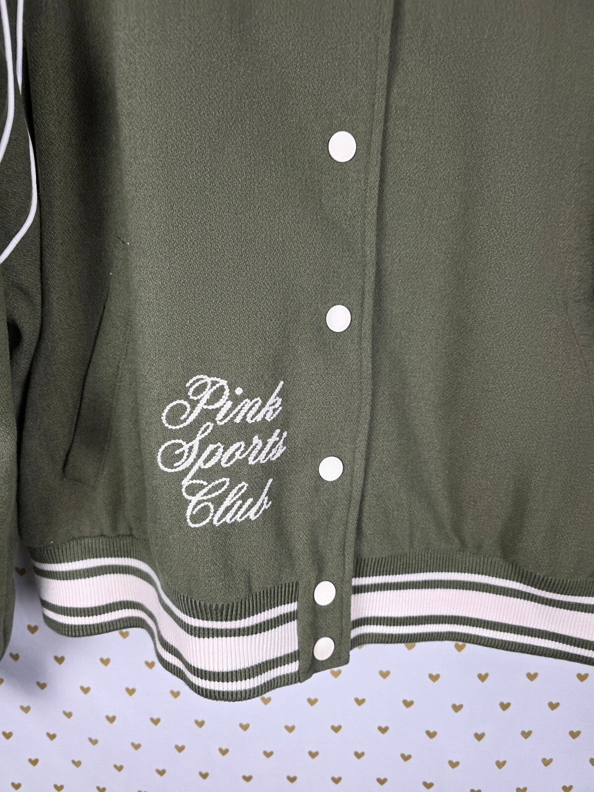 Victoria's Secret PINK Varsity Bomber Jacket 2004 Sports Club Olive XL Rare