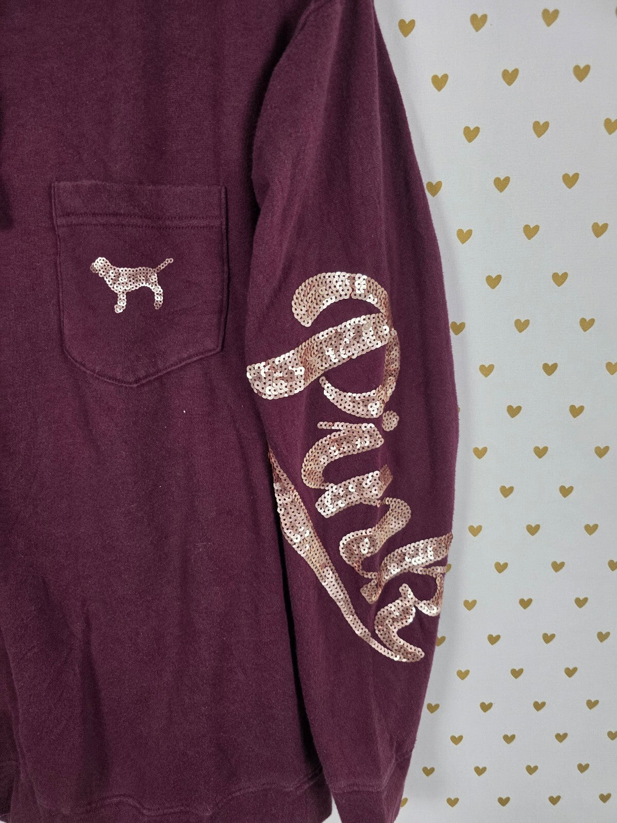 Victorias Secret PINK Matte Gold Bling Hooded Tee shirt XS OVERSIZED