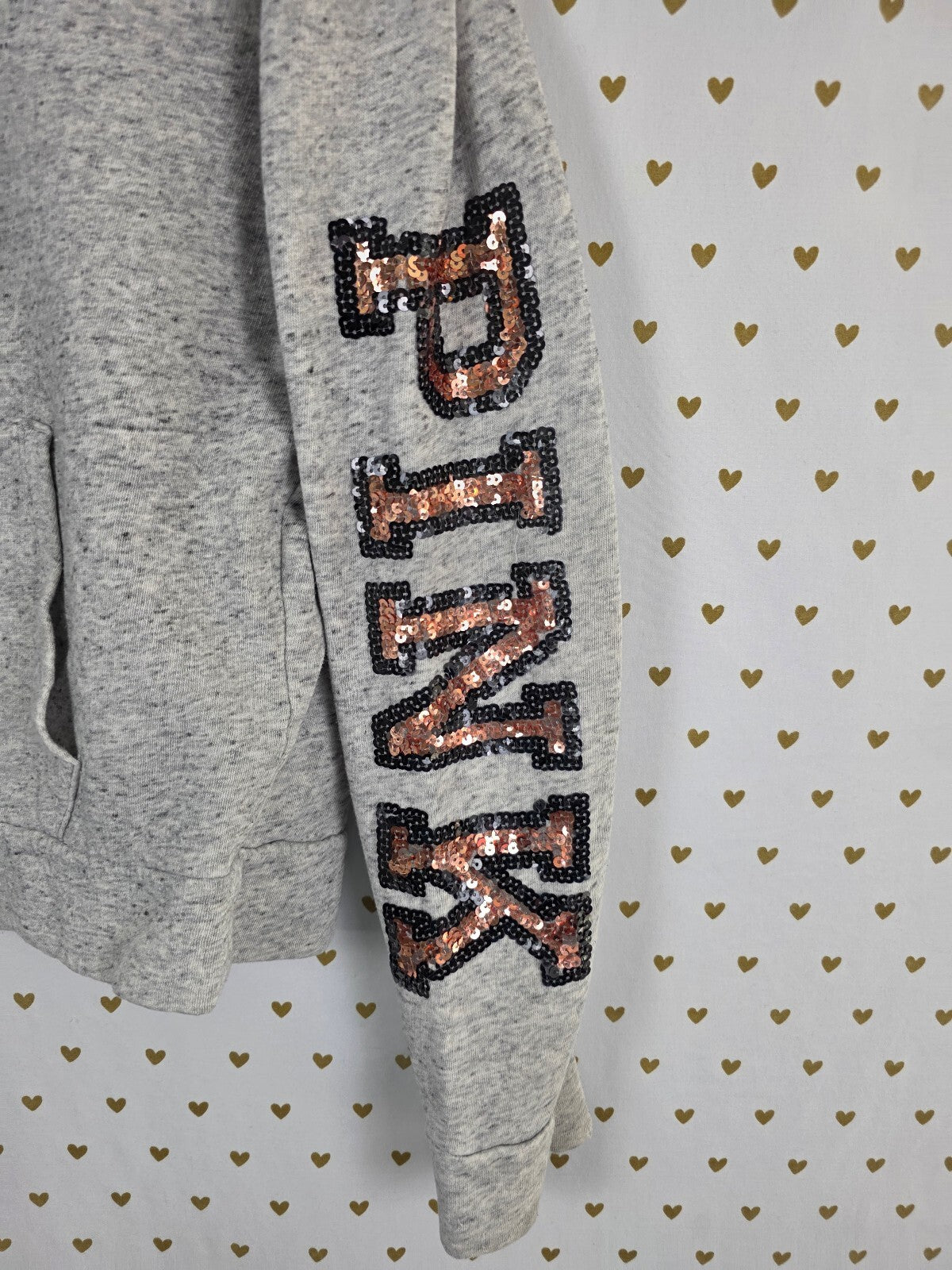 Victorias Secret Pink  Rose Gold Bling Sequined Logo Hoodie Jacket Full Zip M