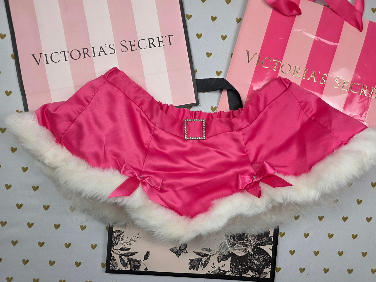 Vintage Victoria's Secret Sexy Santa Pink Satin Fur Mini Skirt NWT Y2K