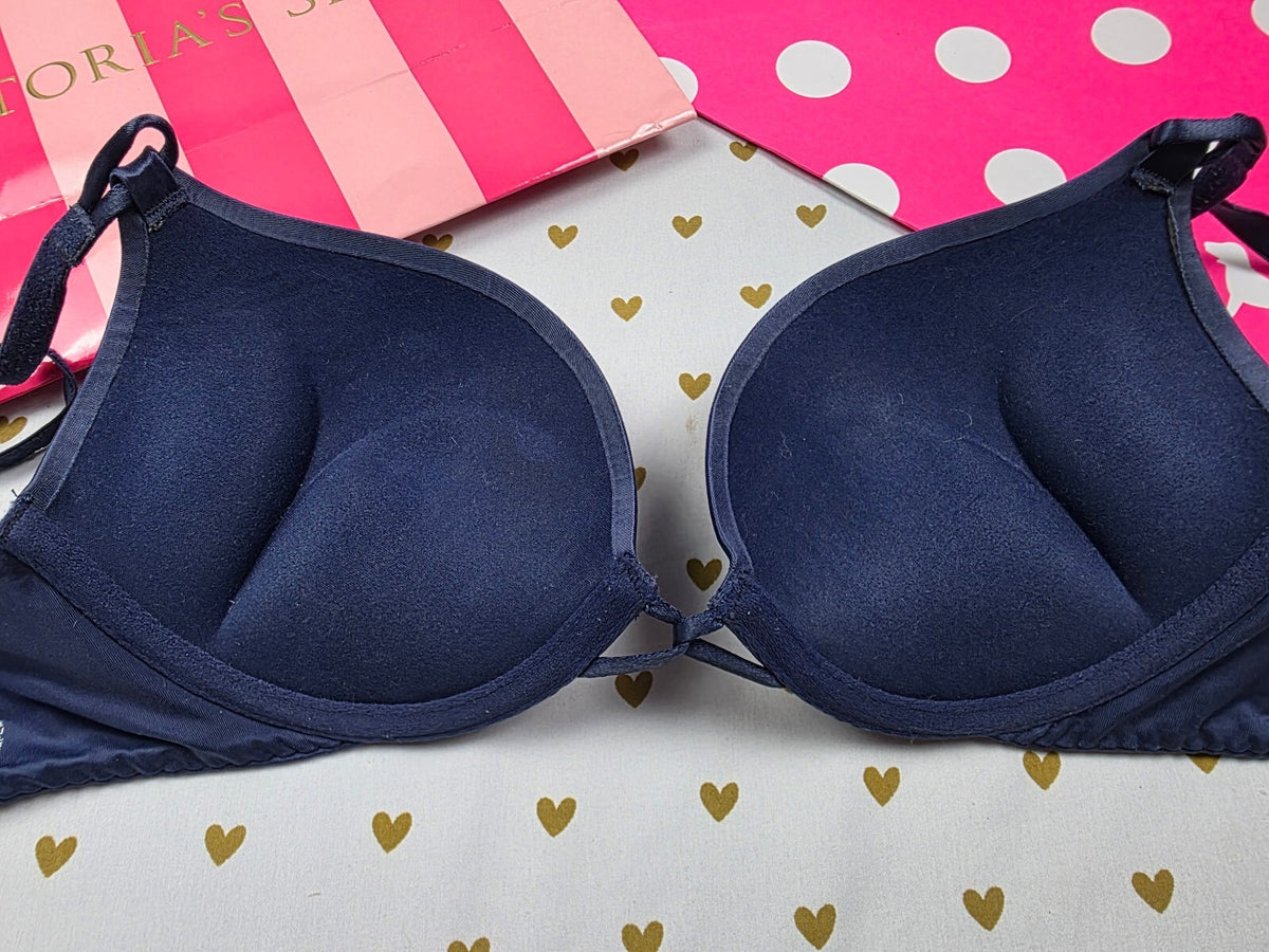 Victorias Secret Bombshell Add 2 Sizes Push Up Bra Blue Plunge 32B