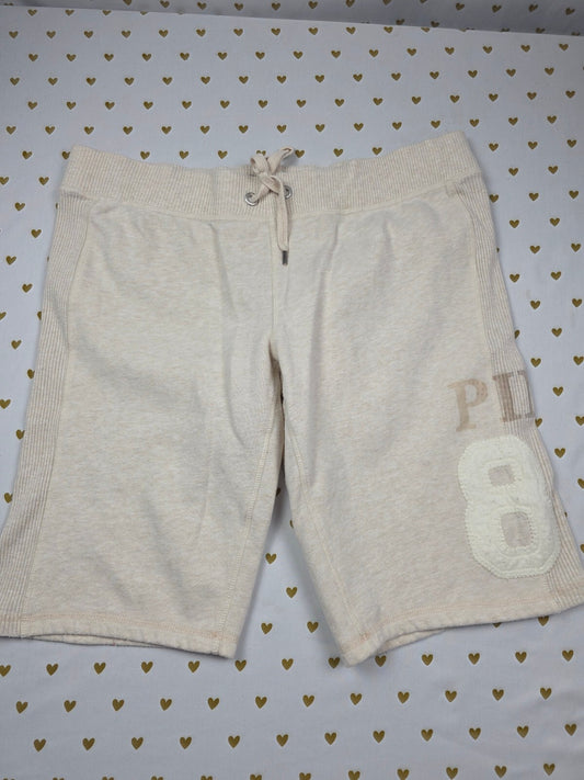 Victoria's Secret PINK University Fleece Bermuda Shorts 86 Cream Y2K M
