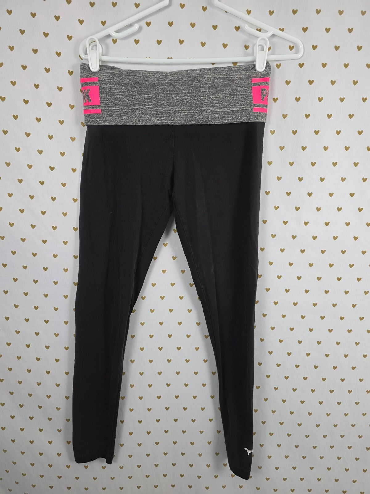 Victorias Secret PINK Vintage Neon Logo Foldover Yoga Pants skinny Small