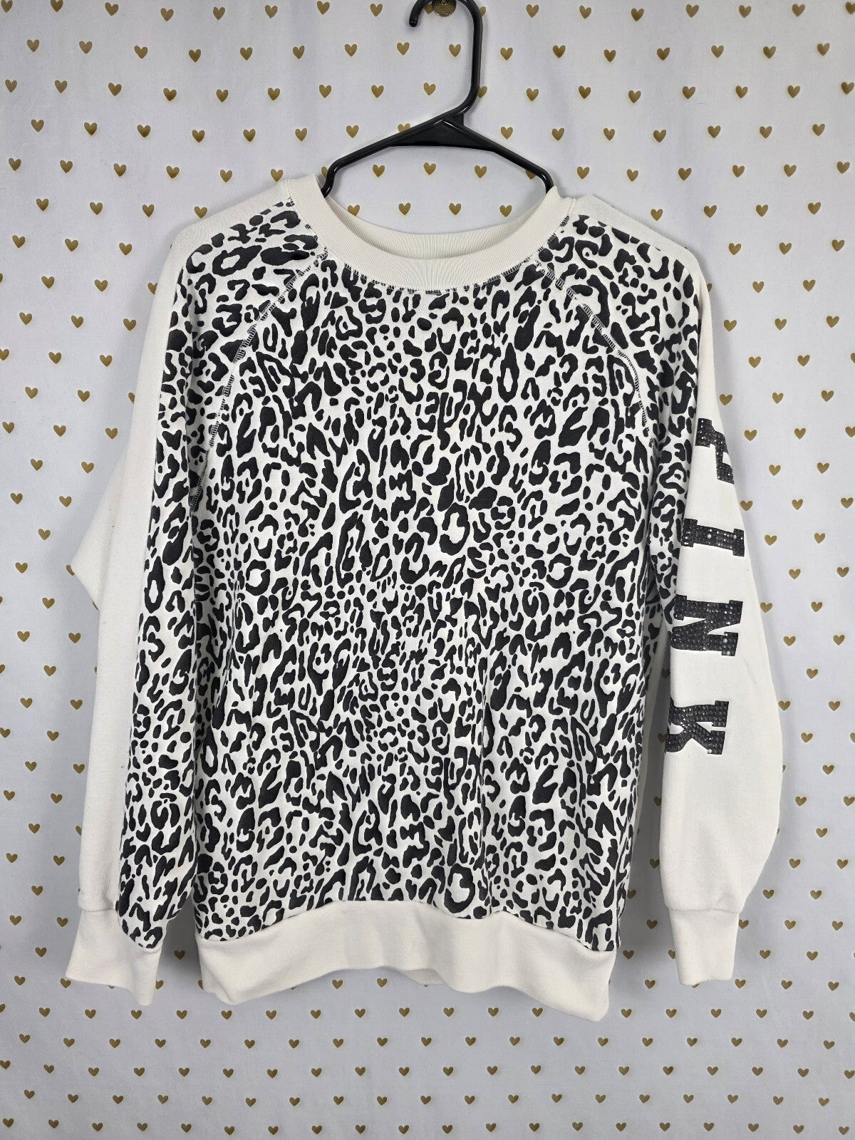 Victorias Secret Pink Bling Logo Cheetah Leopard crew sweater Studded XS