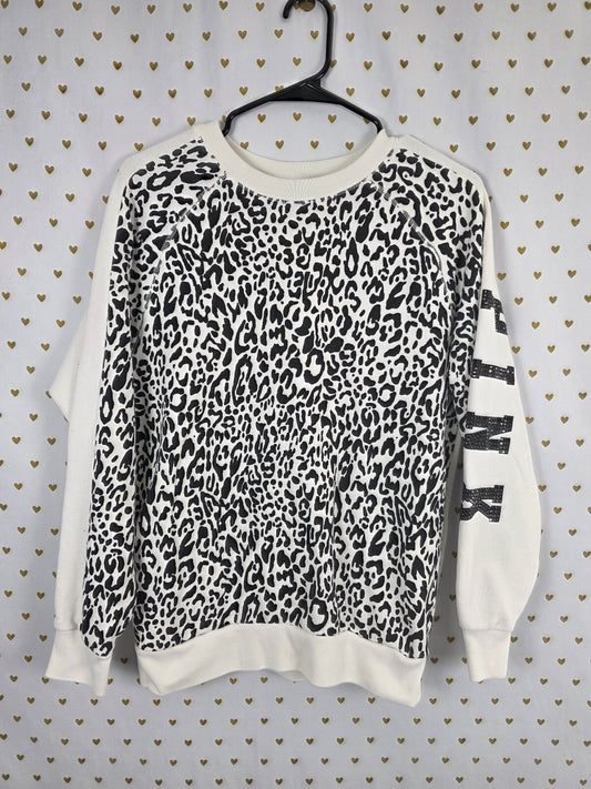 Victorias Secret Pink Bling Logo Cheetah Leopard crew sweater Studded XS
