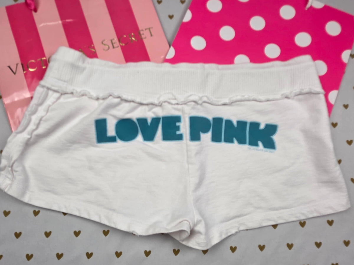 Victorias Secret PINK Vintage Y2k White Logo butt shorts Medium 2006