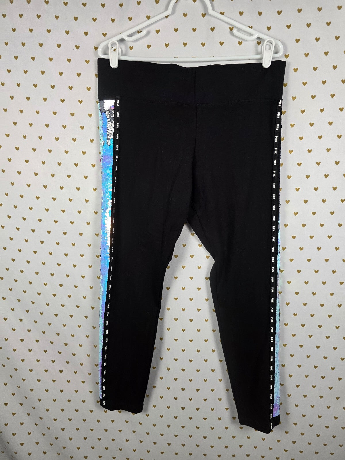 VS PINK Mermaid Bling Iridescent Flip Sequin Tee Leggings Set XL NEW HTF