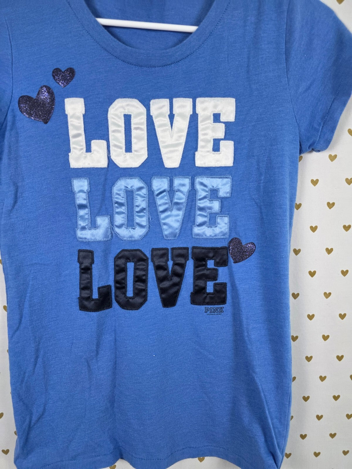 Victorias Secret PINK Vintage Blue Y2k LOVE Tee Shirt Embroidered Medium