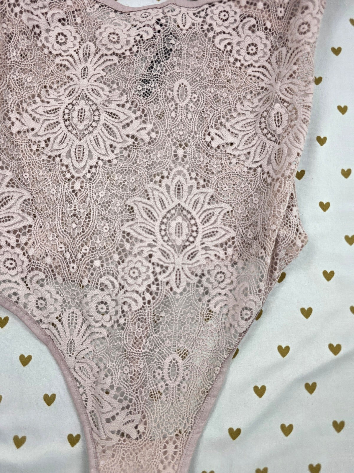 Victorias Secret Lace Thong Stretch Bodysuit Teddy Sheer Button Crotch SMALL