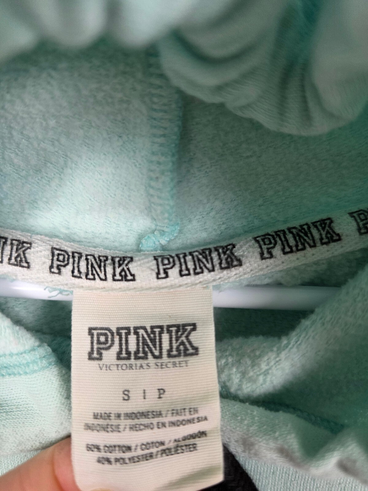 Victorias Secret Pink Leopard Cheetah Pullover Hooded sweater shirt Mint SMALL
