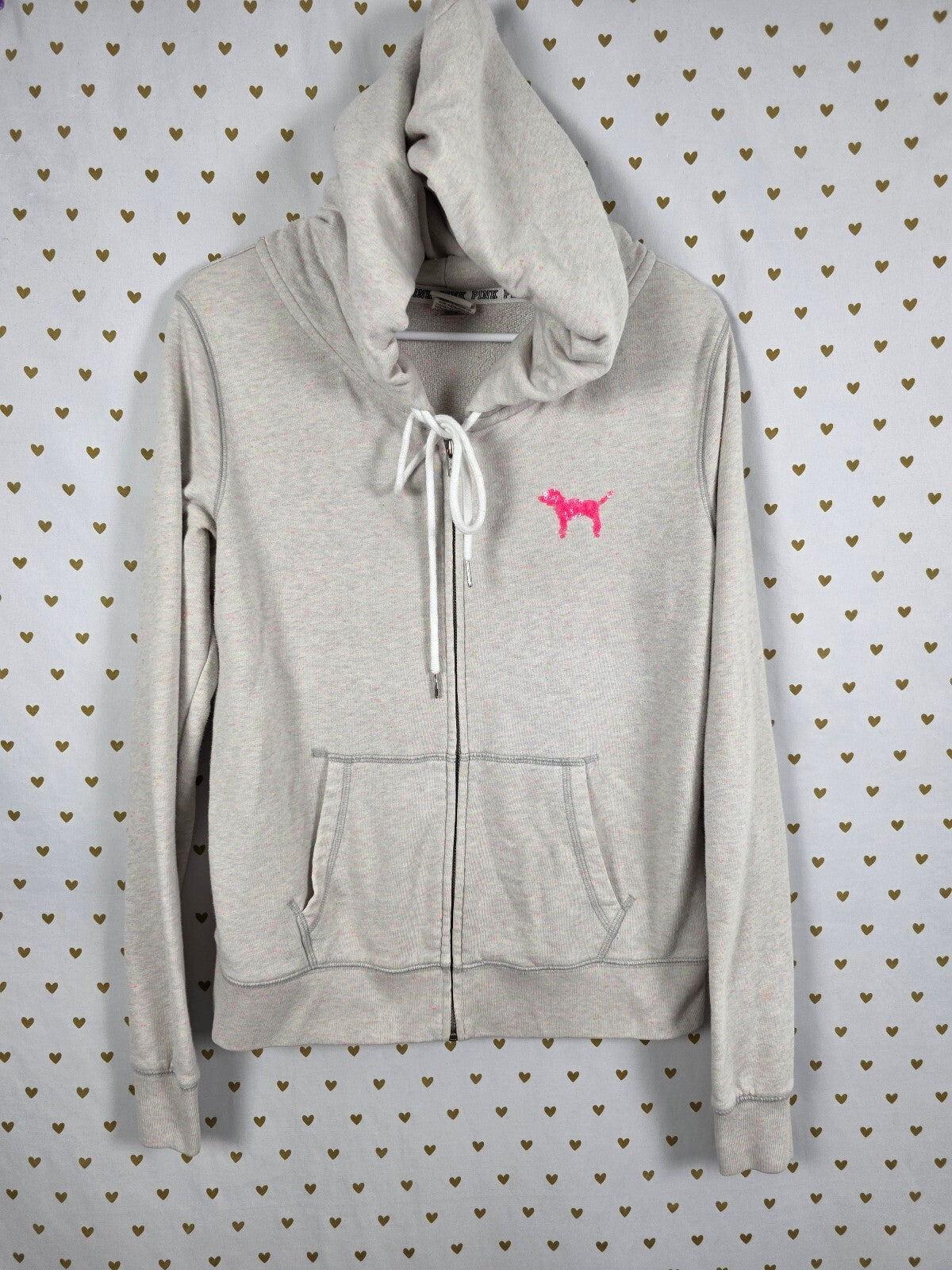 Victoria's Secret PINK Vintage Sequin LOVE PINK Hoodie Gray Neon Speckle M