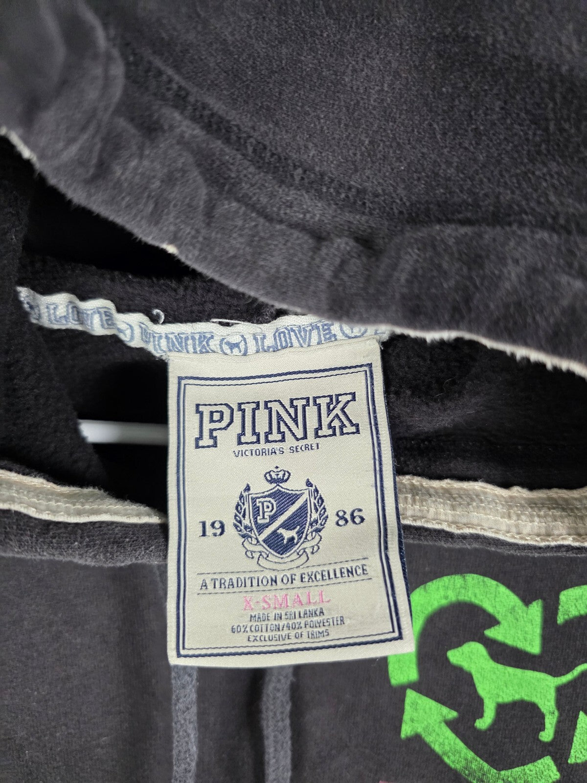 Victorias Secret Pink Vintage LOVE Recycle Y2k Hooded Sweater Jacket XS