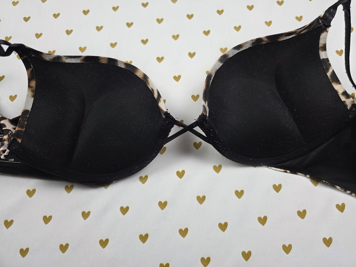 Victorias Secret Bombshell Plunge add 2 Sizes Push Up Bra 34B Leopard