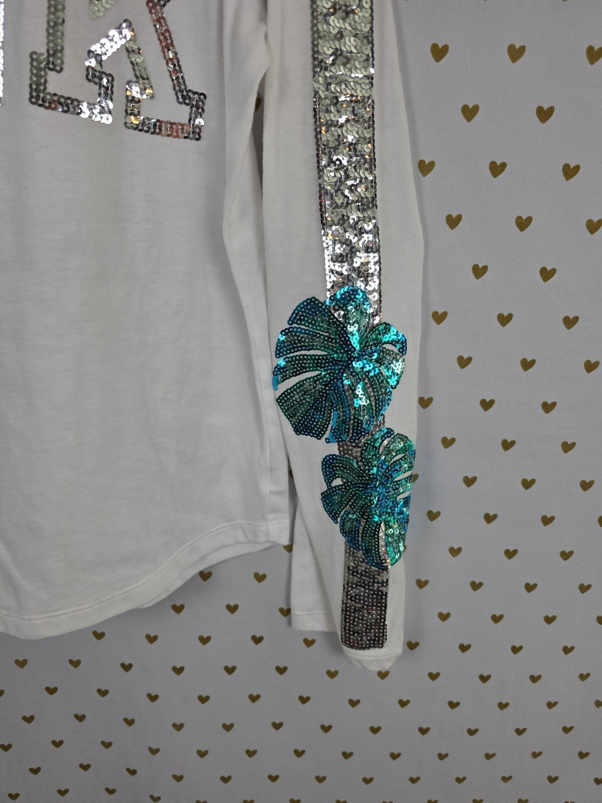Victorias Secret PINK Rare Palm BLING Sequined Long Sleeve Tee shirt Large