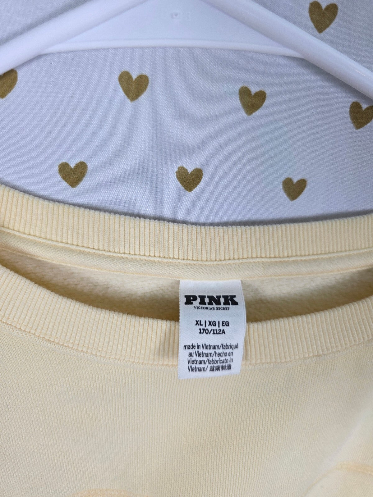 Victorias Secret Pink Cropped Yellow Cute Logo Crew sweater Shirt XL