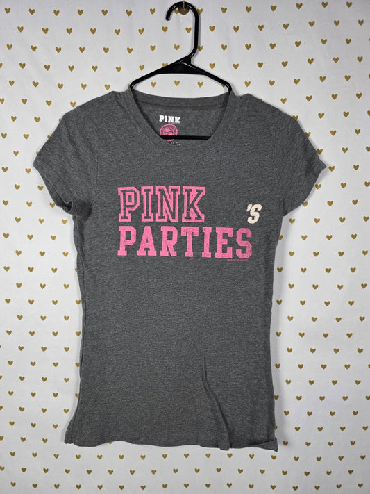 Victorias Secret PINK LOVES PARTIES Tee shirt Grey Vintage y2k MEDIUM