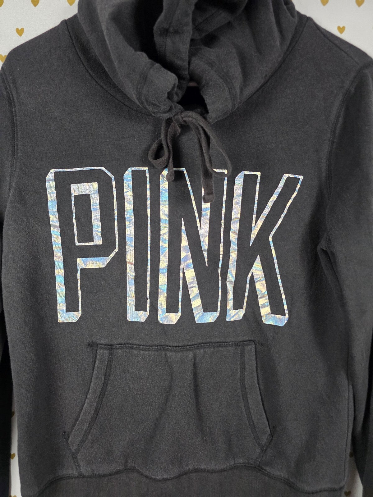 Victorias Secret Pink Holographic Logo Pullover Hoodie Sweater Medium